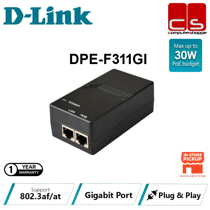 D-Link 1 พอร์ต Gigabit 802.3af PoE & 802.3at PoE+ หัวฉีด DPE-F311GI