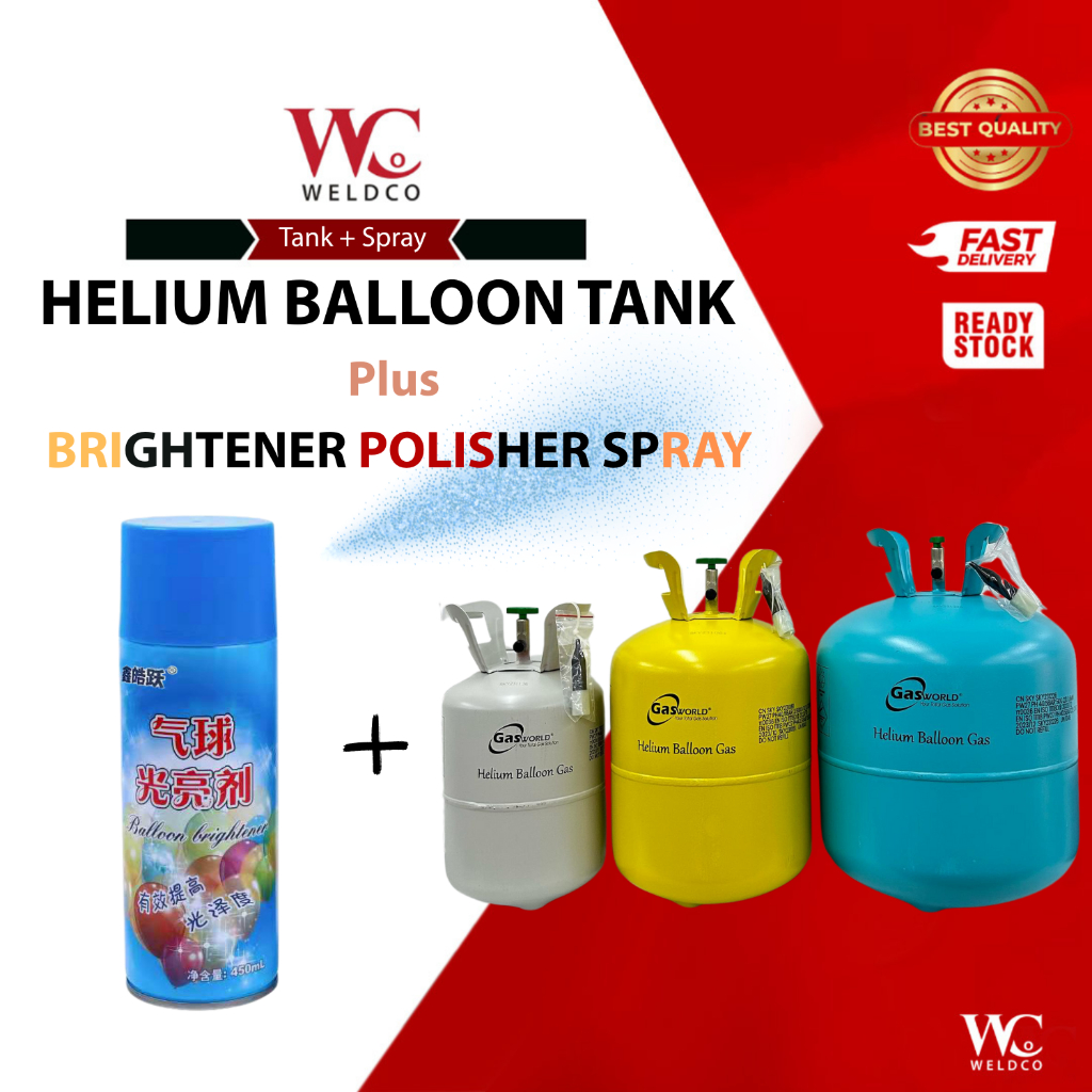Party Helium Balloon Tank Plus Balloon Brightener Polisher Spray