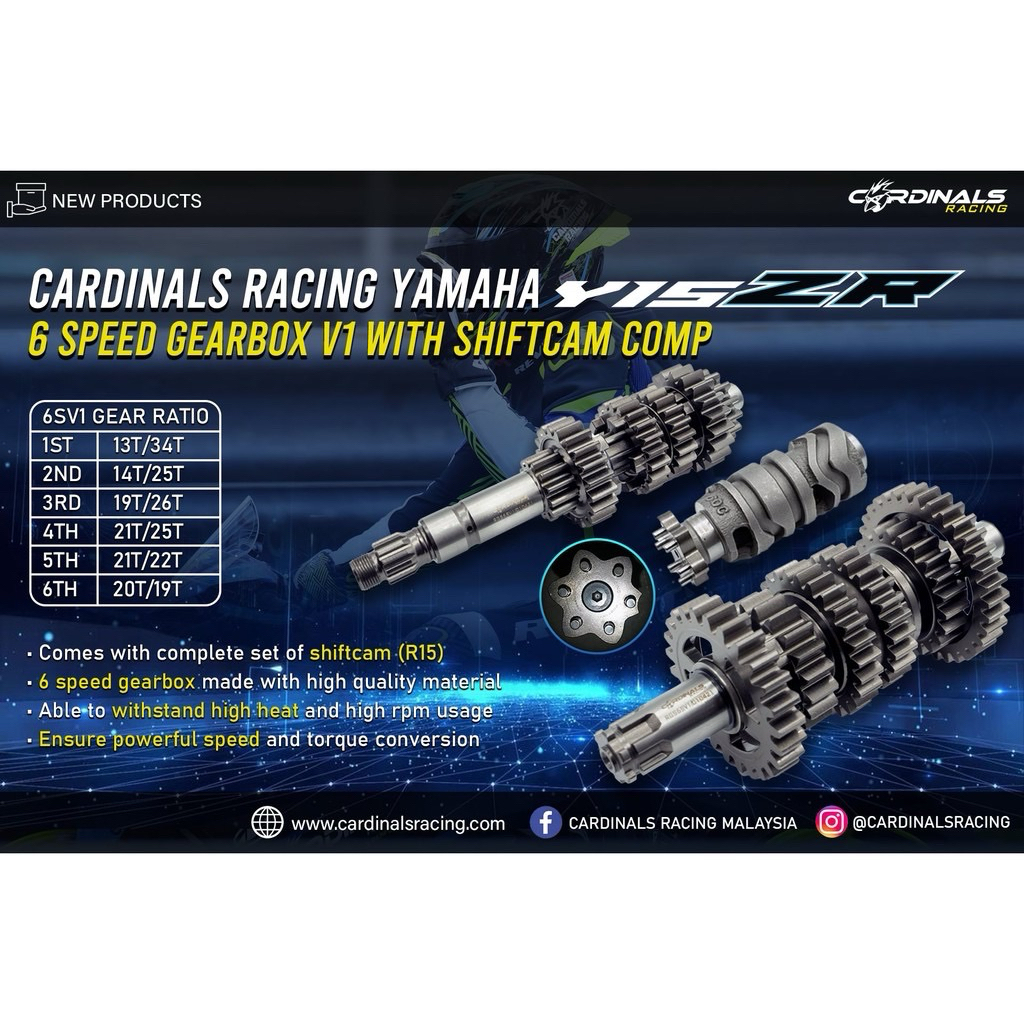 CARDINALS RACING GEAR BOX SET 6SPEED Y16ZR Y15ZR FZ150 Y125Z R25 SRL115 FI LC135 4S GEARBOX CARDINAL
