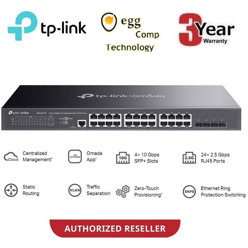 TP LINK SG3428X-M2 24 PORT 2.5GBASE-T L2+ สวิตช์จัดการพร้อมสล็อต 10GE SFP+