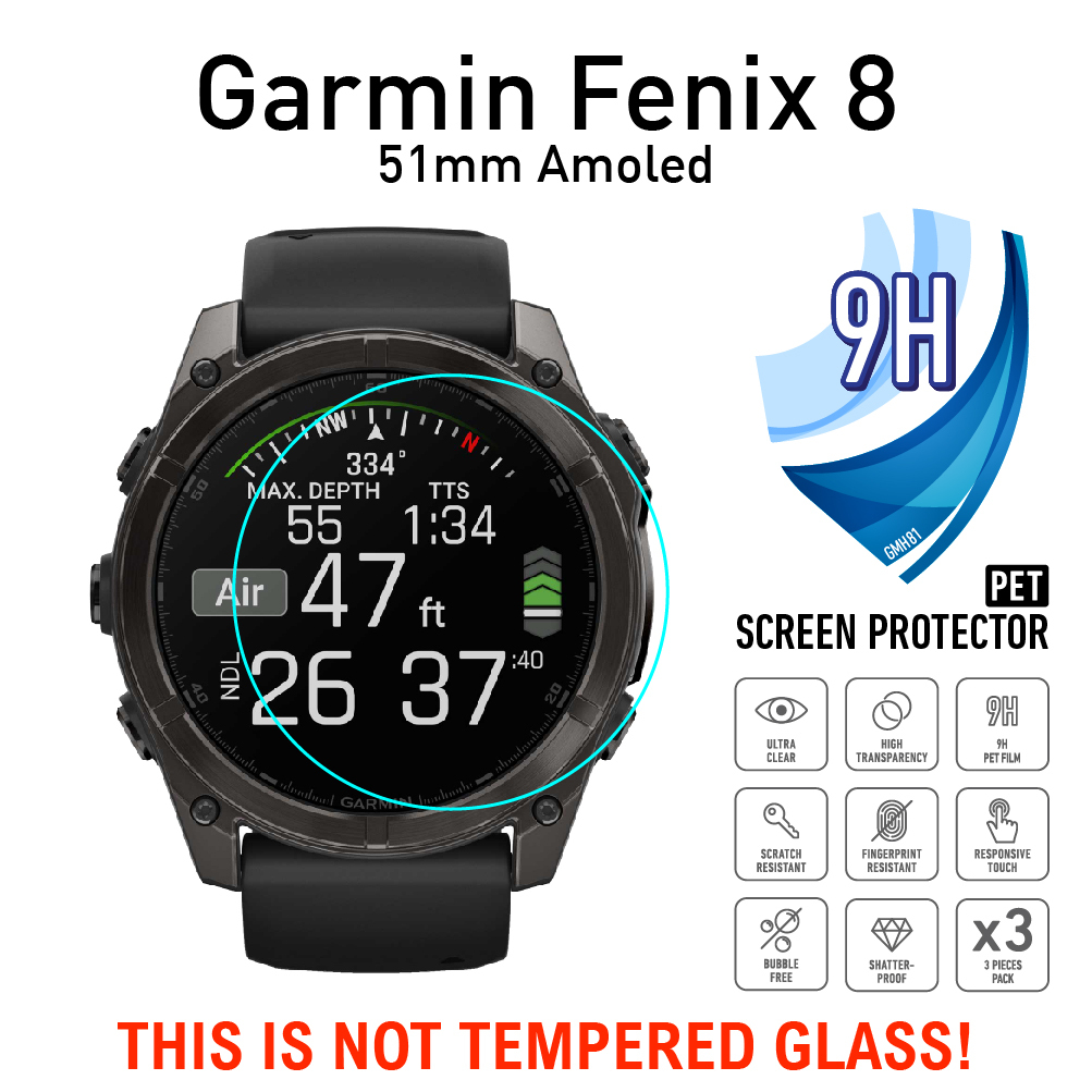 3 ชิ้น 9H PET 0.3 มม.การดูดซึมช็อกป้องกันหน้าจอสําหรับ Garmin Fenix 8 7 7X 7S 6 6S 6X Pro 5 5S 5X Pl