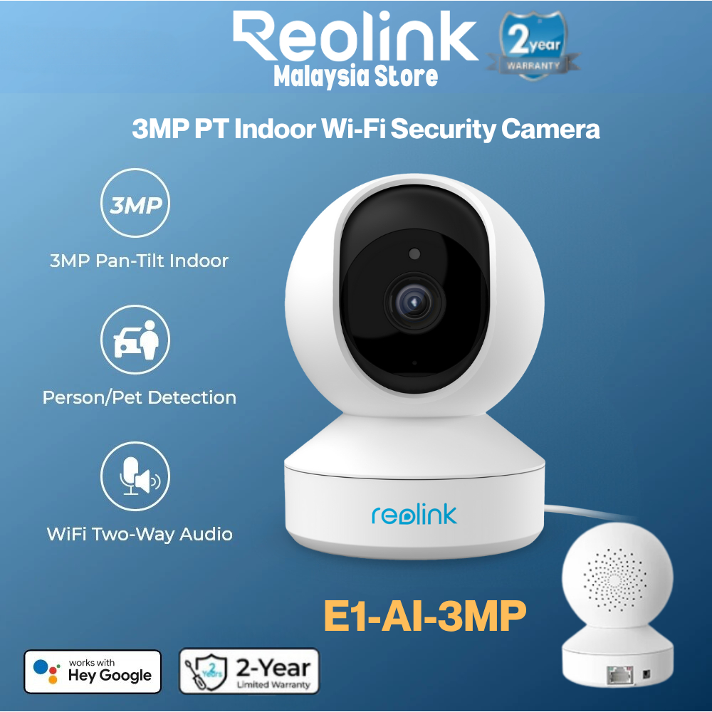 Reolink E1-3MP WiFi ไร้สาย PT AI พร้อมการตรวจจับบุคคล/สัตว์เลี้ยง กล้องรักษาความปลอดภัย Pan & Tilt