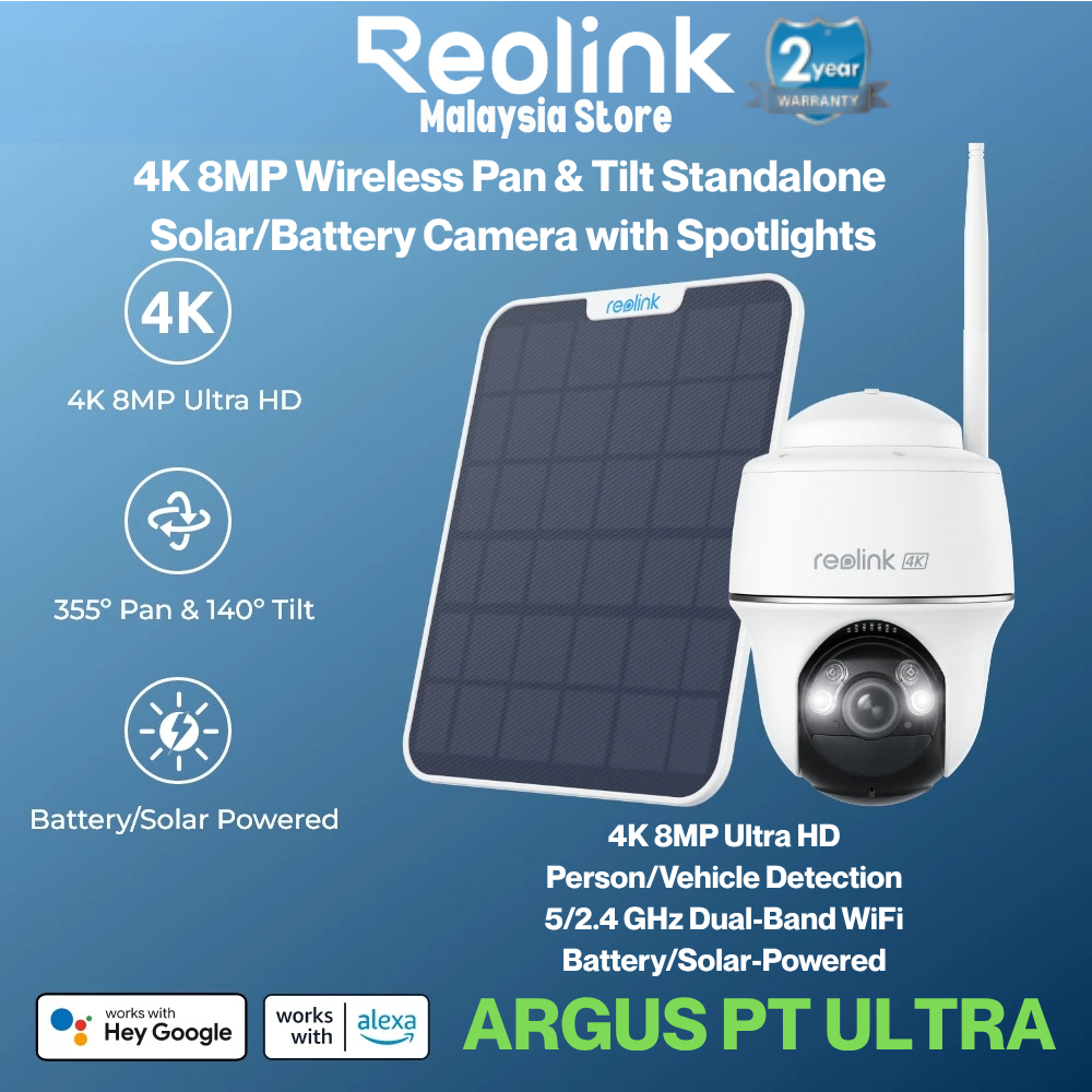 Reolink Argus PT Ultra 8MP Battery Solar Dual Band WiFi Smart AI รองรับการติดตามอัตโนมัติ Pan-Tilt