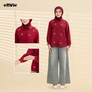 Envie Tasya Kemeja Kolar Butang Penuh Bersulam Coqutte