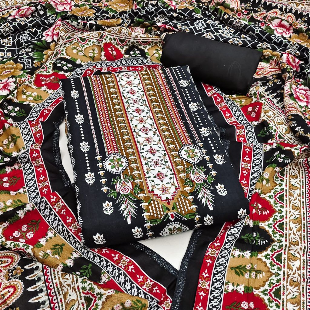 Unstitched Punjabi Suit Material เรยอนหนักพร้อมดีไซน์พิมพ์ลาย Kain Jahit Punjabi Suit