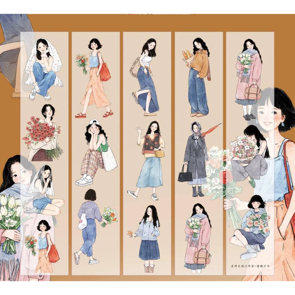 Yier~Honey Girl Sweet Girl Character washi Paper Handbook Die-Cutting tape washing One Loop tape Release Paper-5.5cm * 120cm - รูปที่ 5