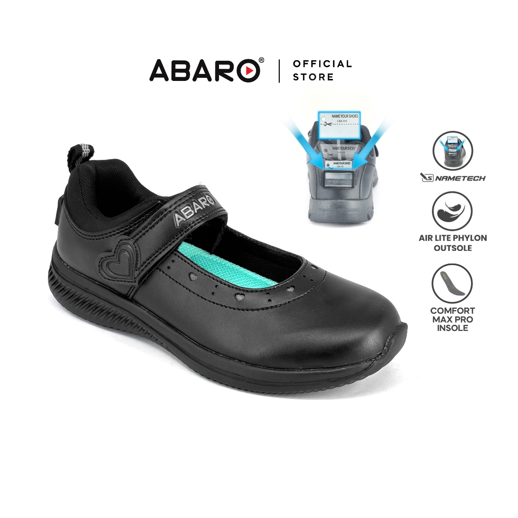 ABARO NameTech 2852N School Shoes Girl Series Black/Name Your Shoes/Kasut Sekolah Hitam/Kasut Budak/รองเท้ามหาวิทยาลัย