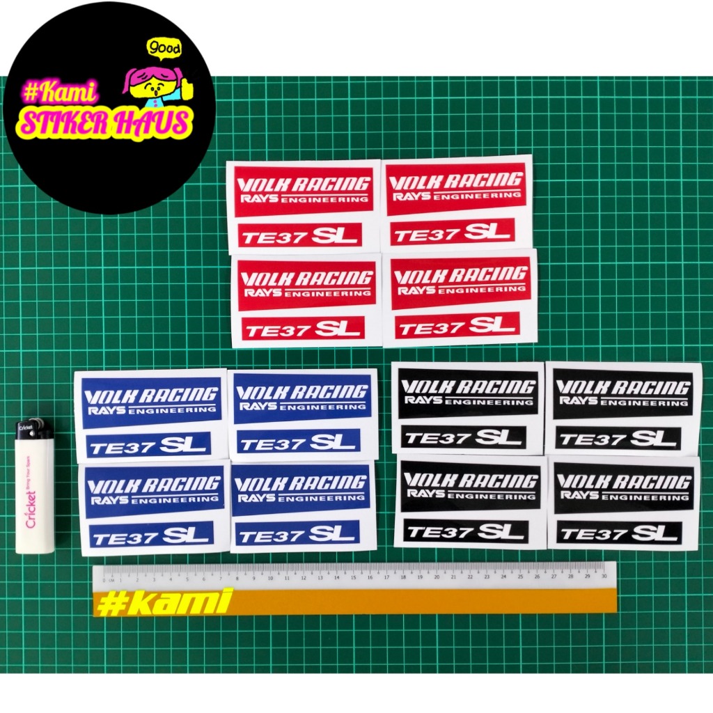 Rays Te37 SL Volk Racing (4 ชิ้น/เซ็ต) (แดง/น้ําเงิน/ดํา) สติ๊กเกอร์ขอบรถยนต์การพิมพ์และลามิเนตและรั