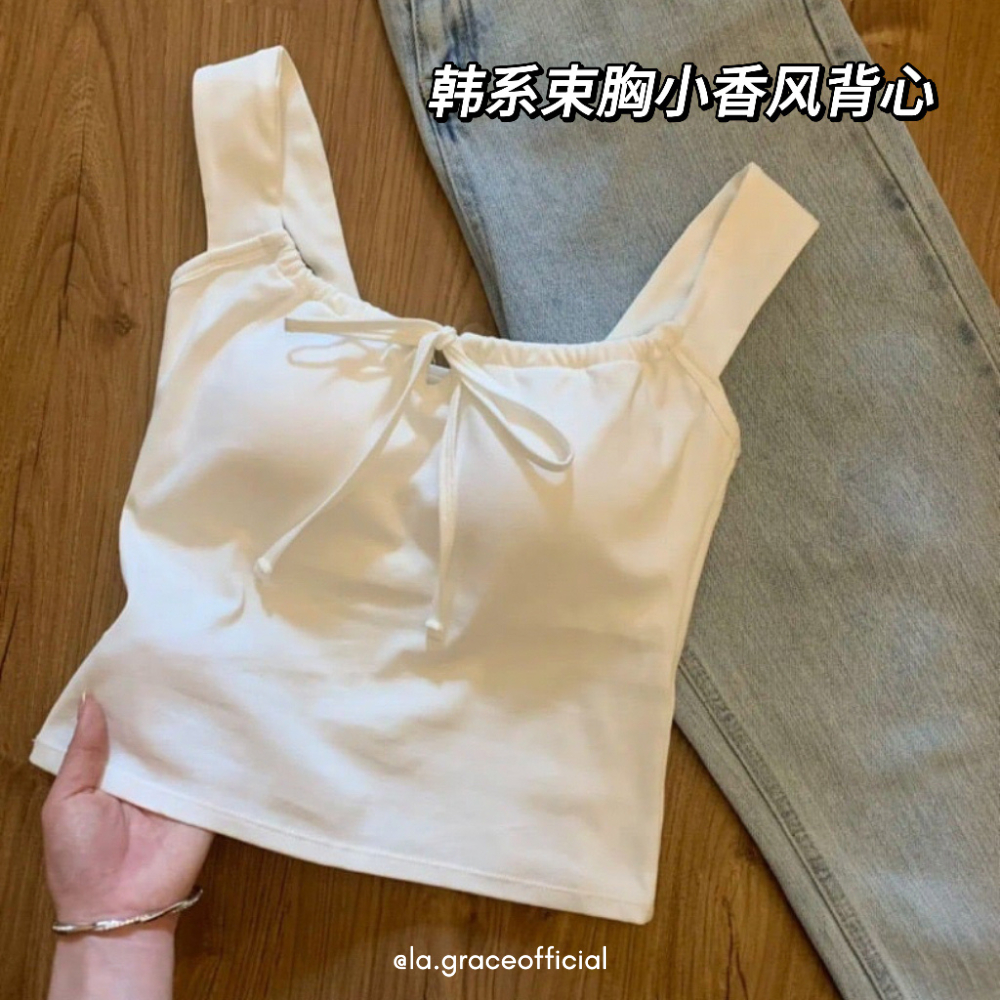 LA.GRACE OFFICIAL เสื้อกล้ามเกาหลี/เสื้อครอปแขนกุดผู้หญิง/Basic Casual Camisole/Fitted Top/ชุดสไตล์เ
