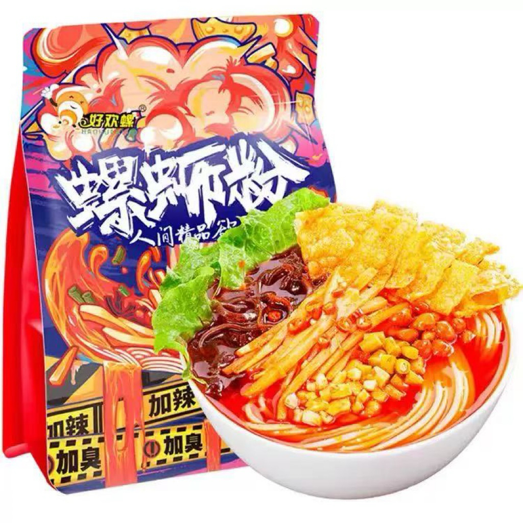 Liuzhou Haohuan บะหมี่หอยทาก 375g บะหมี่หอยทากรสเผ็ด Liuzhou บะหมี่หอยทากในครัวเรือน บะหมี่สกรู ของว