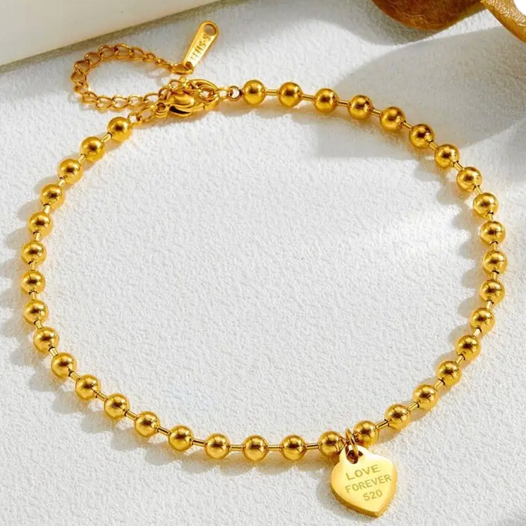 ENDLESS LOVE BEADED BRACELET TITANIUM STEEL JEWELERY GOLD GELANG TANGAN ANTI KARAT