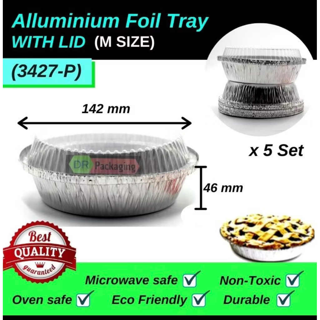 ALUMINIUM FOIL TRAY WITH LID @ M SIZE [ROUND] - 5PCS (รหัส:3427-P)