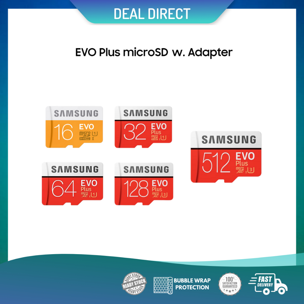 การ์ดหน่วยความจํา Samsung EVO Plus 16GB / 32GB / 64GB / 128GB / 512GB Micro SD