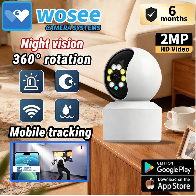 WOSEE กระทะในร่ม/Tilt Weatherproof WiFi Type C สายไฟเชื่อมต่อโทรศัพท์มือถือการติดตามอัตโนมัติ 2MP กล