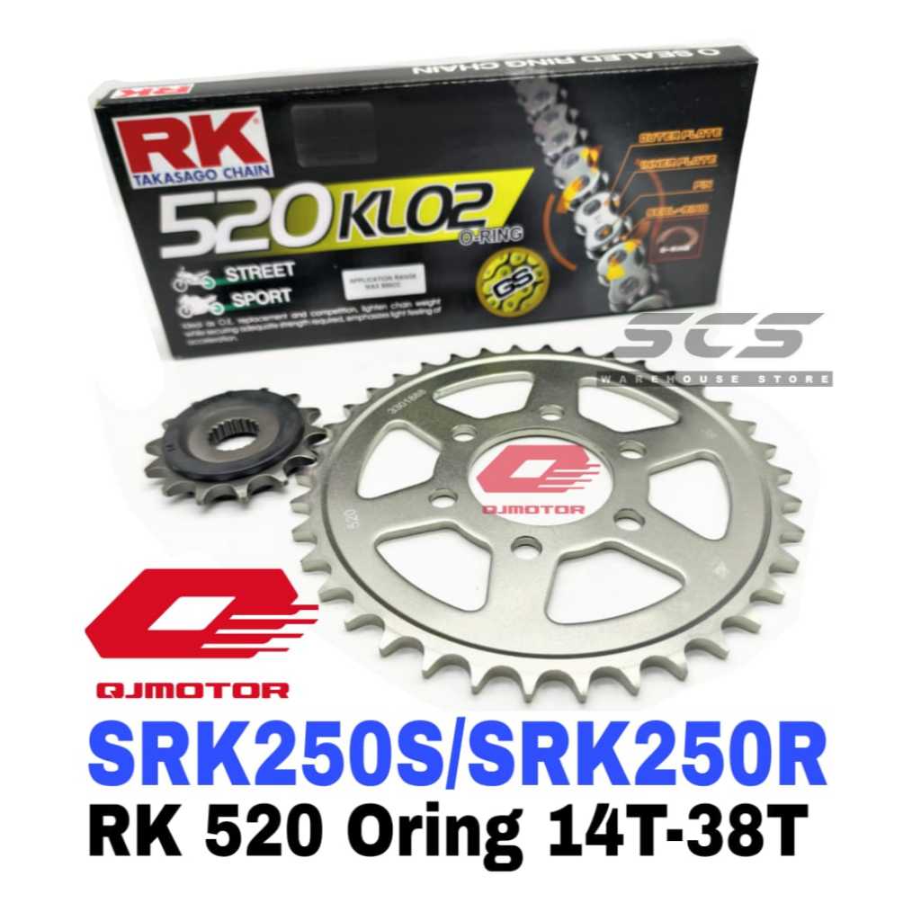 ชุดเฟือง QJ MOTOR SRK250S SRK250R RK 520 KLO2 O-Ring Rivet สีดํา/ทอง 14-38 Spoket ORING O แหวน SRK 2