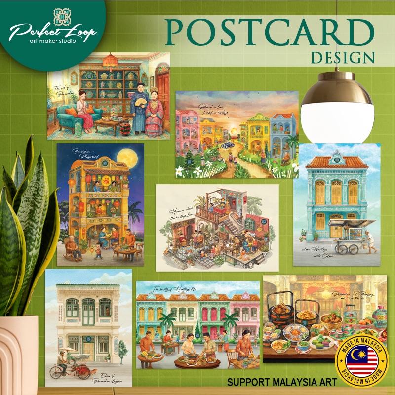 Postcard Design Traditional Peranakan Nyonya & Baba Culture Water Color Drawing Concept (BUY 10 FREE
