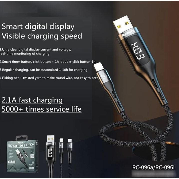 REMAX RC-096a / RC-096i Leader Smart Display 2.1A 1200mmType-C L-ning Data Cable