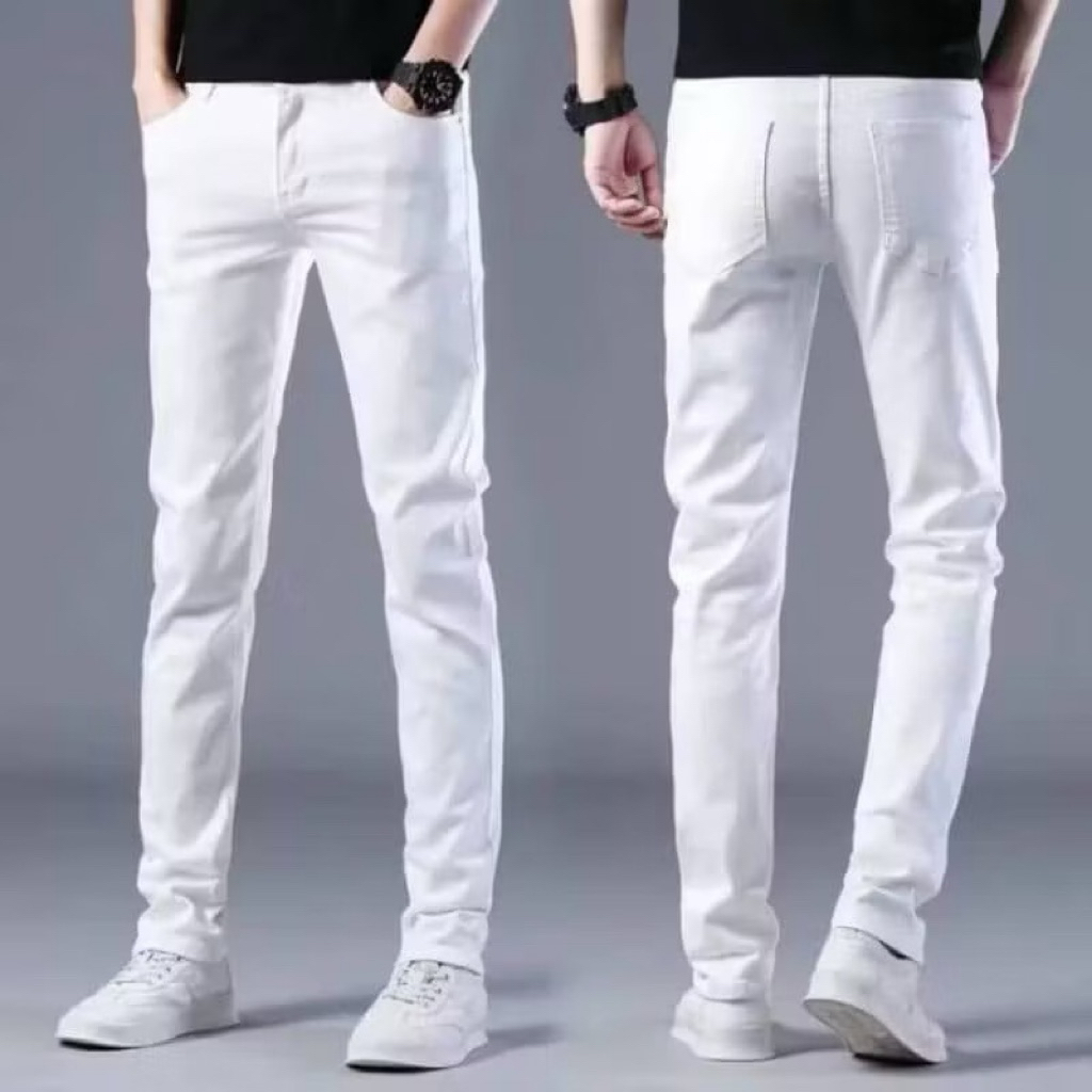 กางเกงยีนส์สกินนี่ทรงสลิมยืดผู้ชาย Black & White Denim Size:26-38