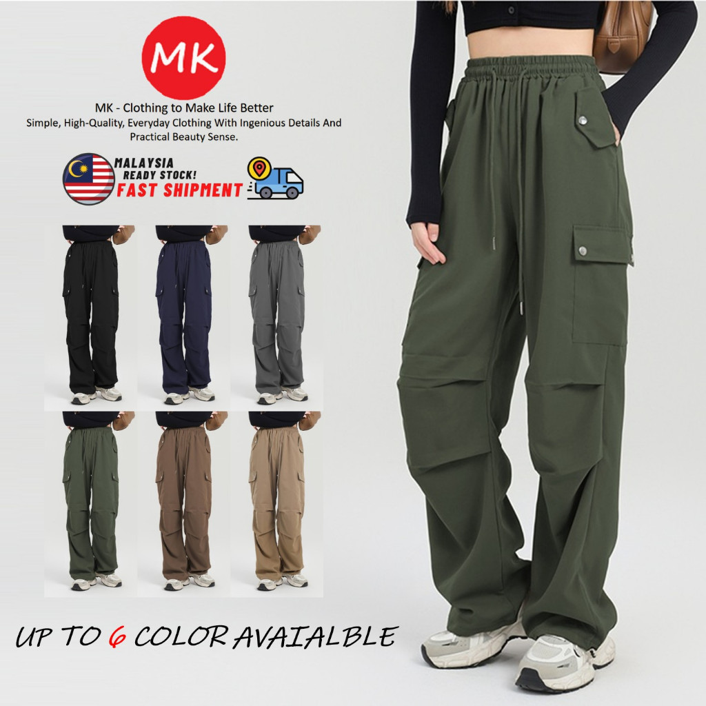 MK WOMEN CASUAL PANTS Alicia Womens High Waisted Drawstring Loose Fit Multi-Pocket Cargo Seluar Pere