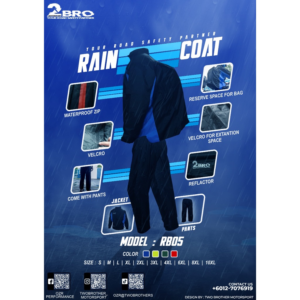 BAJU HUJAN / เสื้อกันฝน / กระเป๋าเป้สะพายหลัง MOTORCYCLE BAJU HUJAN พร้อมกางเกงกันน้ํา 2BRO