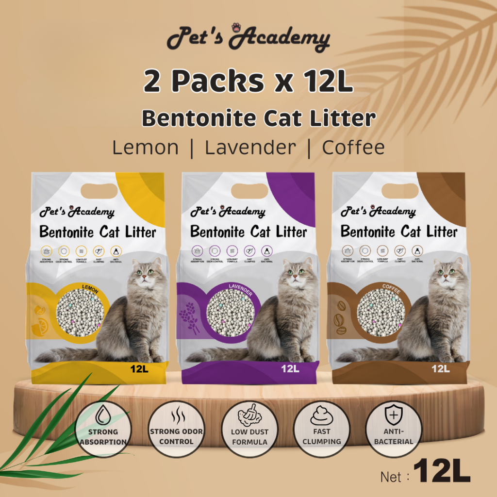 PETS ACADEMY Bentonite 12L (2 แพ็ค) - Clumping Fast & Hard Pasir Kucing Bentonit 12L (2 Pek)