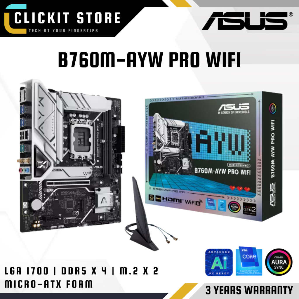 ASUS B760M-AYW PRO WIFI DDR5 LGA1700 Micro-ATX เมนบอร์ด - 90MB1K80-M0UYA0