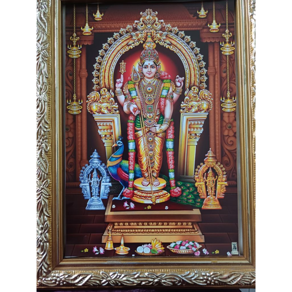 Arunaagirinathar Thiruppugazh Thiruuchendur Lord Murugan Gold Frame พร้อมรูปถ่าย – H28cm x W 20cm