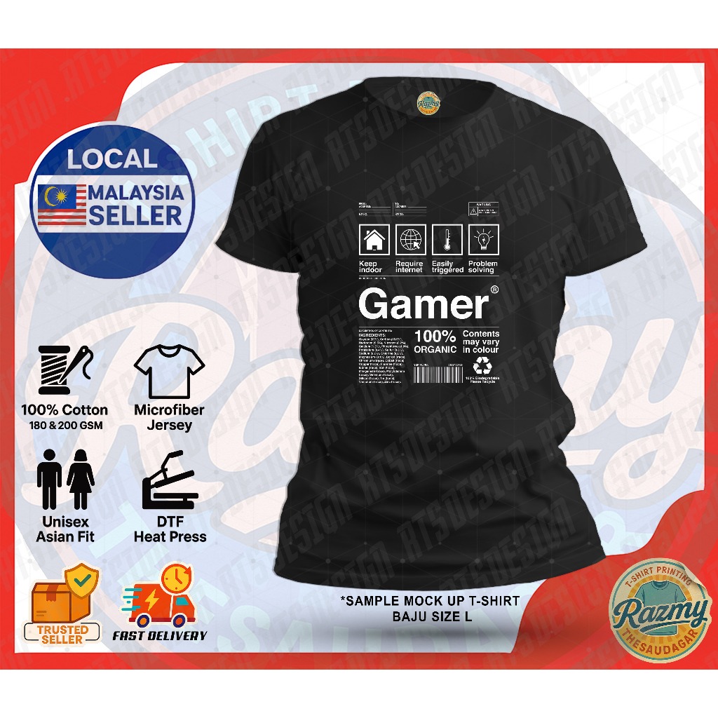 [GAMING] BAJU GAMER INGREDIENT ROUND NECK SHORT SLEEVE T SHIRT COTTON MICROFIBER