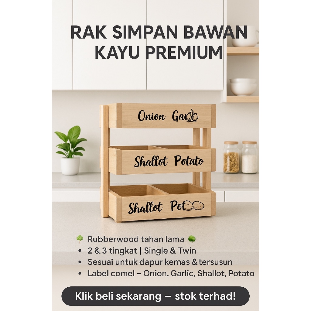 STOK) BEKAS SIMPAN BAWANG BERTINGKAT / RAK BAWANG / ONION RACK / DOUBLE TIER / WOOD / SINGLE TRAY