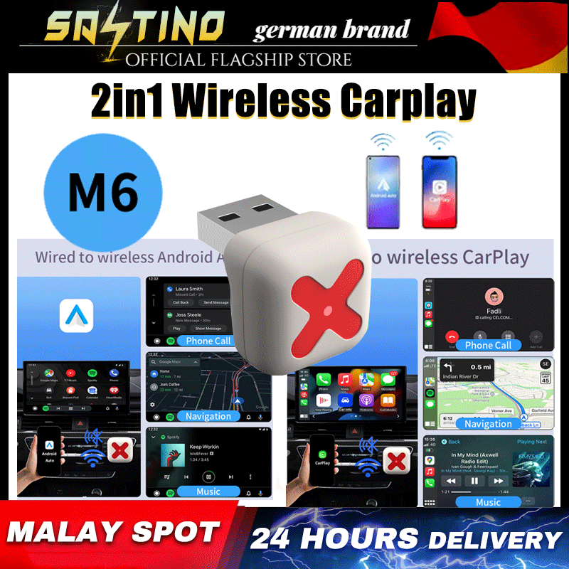 ใหม่ M6 Mini Carplay Adapter แบบมีสายกับไร้สาย Apple Carplay ไร้สาย Android Auto ไร้สาย dongle apple carplay 插