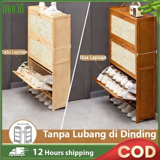 【In Stock】Bamboo Shoe Cabinet 50/70CM Rak Kasut Kayu Narrow Seam Style Shoe Cabinet 鞋柜