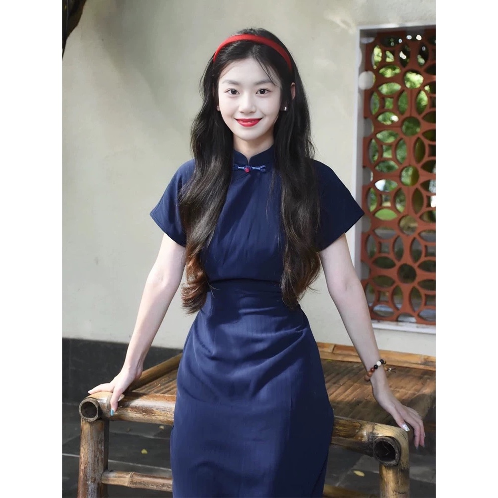Cheongsam qipao ชุดผู้หญิง slim fit rib midi ชุดสไตล์ slim slim fit cheongsam dress dress dress dres