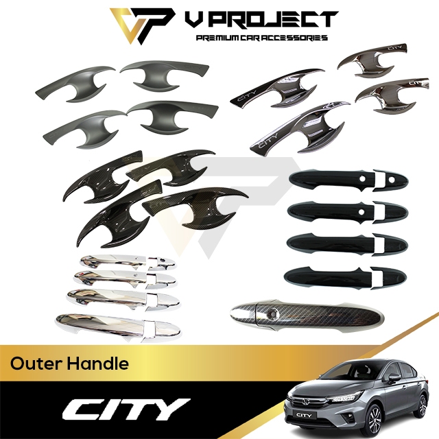 Honda City GN2 7th Hatchback ด้านนอกจับประตูชาม Chrome Sporty Mate สีดํา 2020 - 2026 GN MK7 V Projec