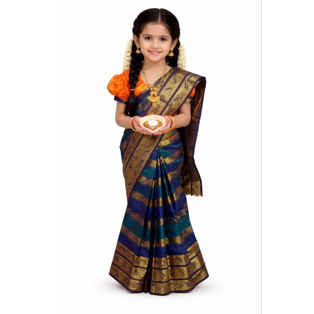 เด็กสําเร็จรูป Saree / Sari Budak Perempuan Indian Wear Saree สําหรับเด็ก