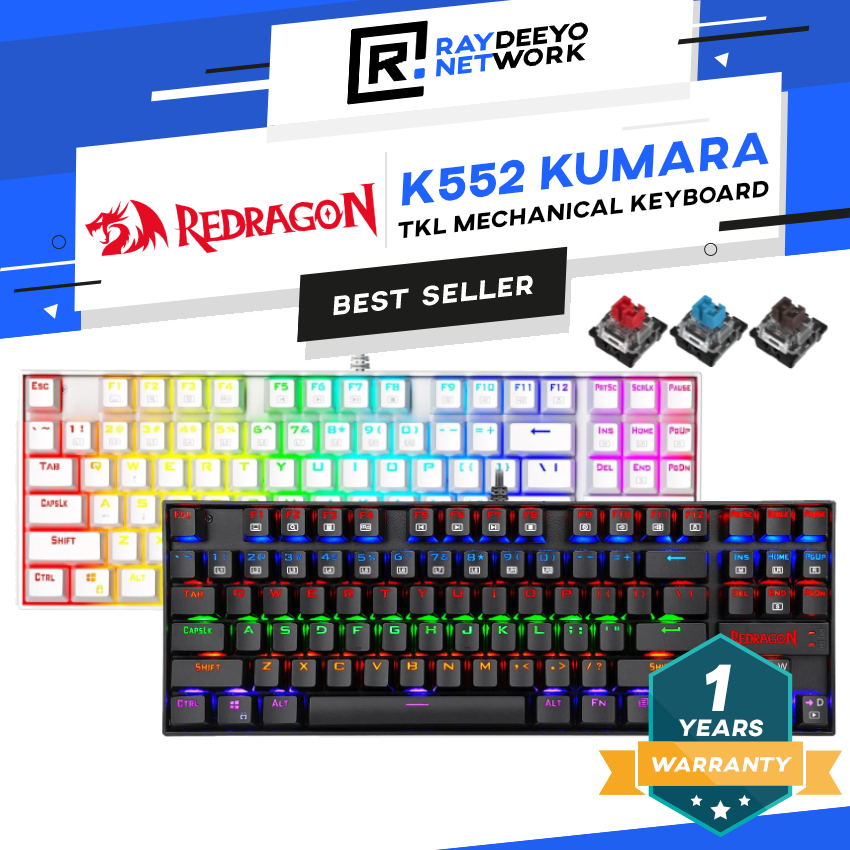 Redragon K552 KUMARA TKL 87 คีย์ RGB Mechanical Gaming Keyboard [สีดํา/ขาว]