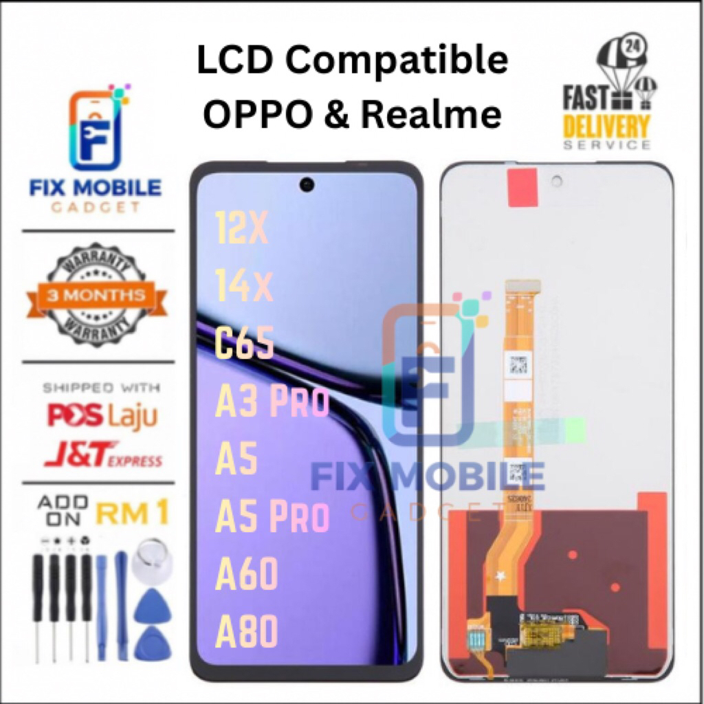 LCD สําหรับ Oppo A3 A5 Pro 2025 A60 A80 / Realme 12x 14x C65 เกรด O คุณภาพสูงหน้าจอสัมผัส LCD