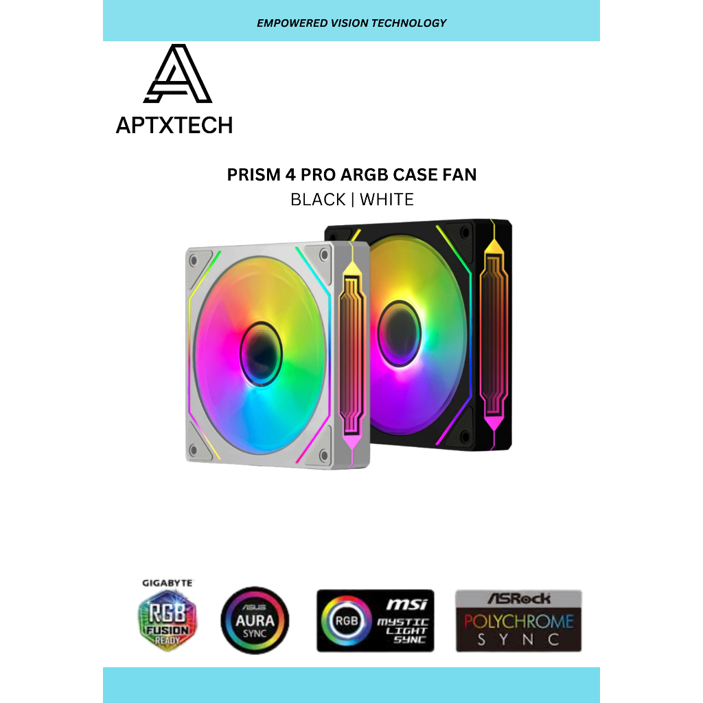 PRISM 4 PRO ARGB CASE พัดลมสีดํา/WHITEV ARGB 3Pin 12CM พัดลมปลอก PWM 4PIN