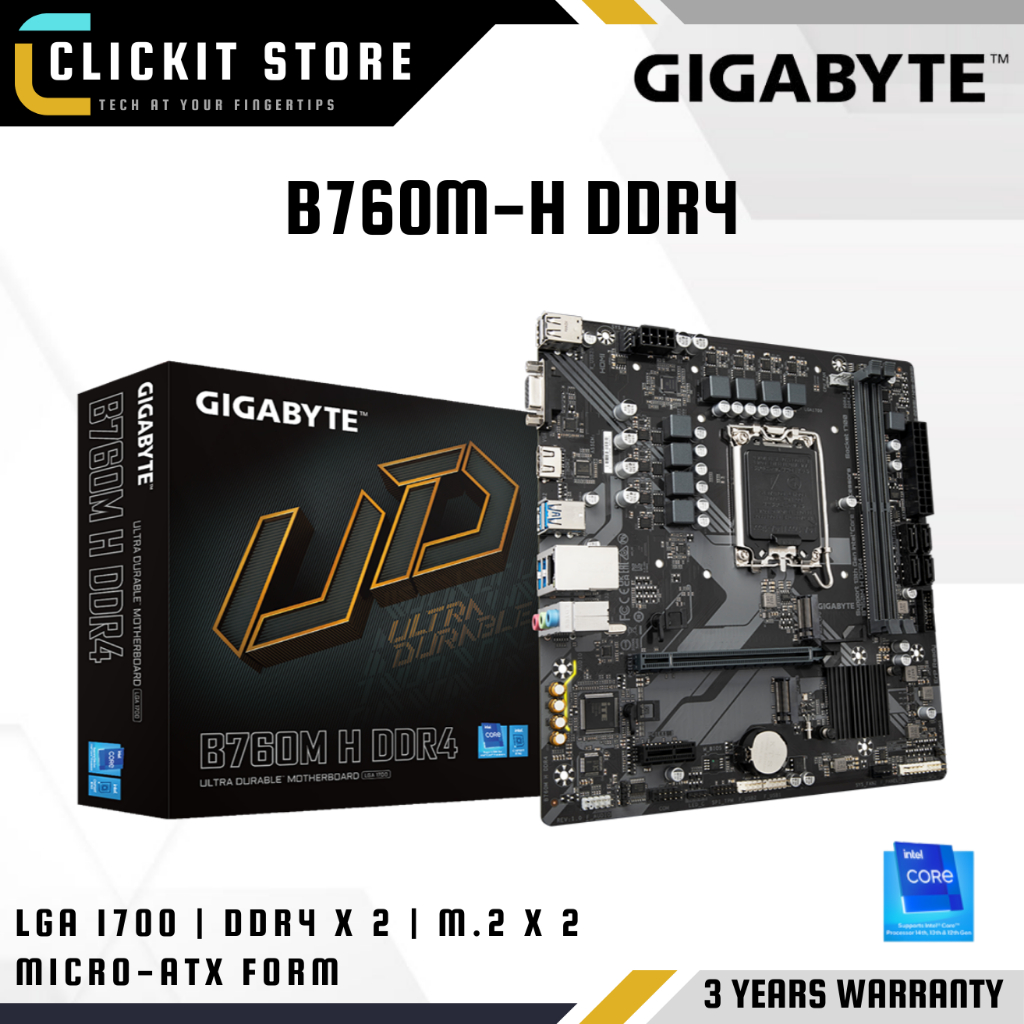 เมนบอร์ด GIGABYTE B760M-H DDR4 | LGA 1700 , 2x DDR4 , PCIe 4.0 | INTEL B760 ชิปเซ็ต