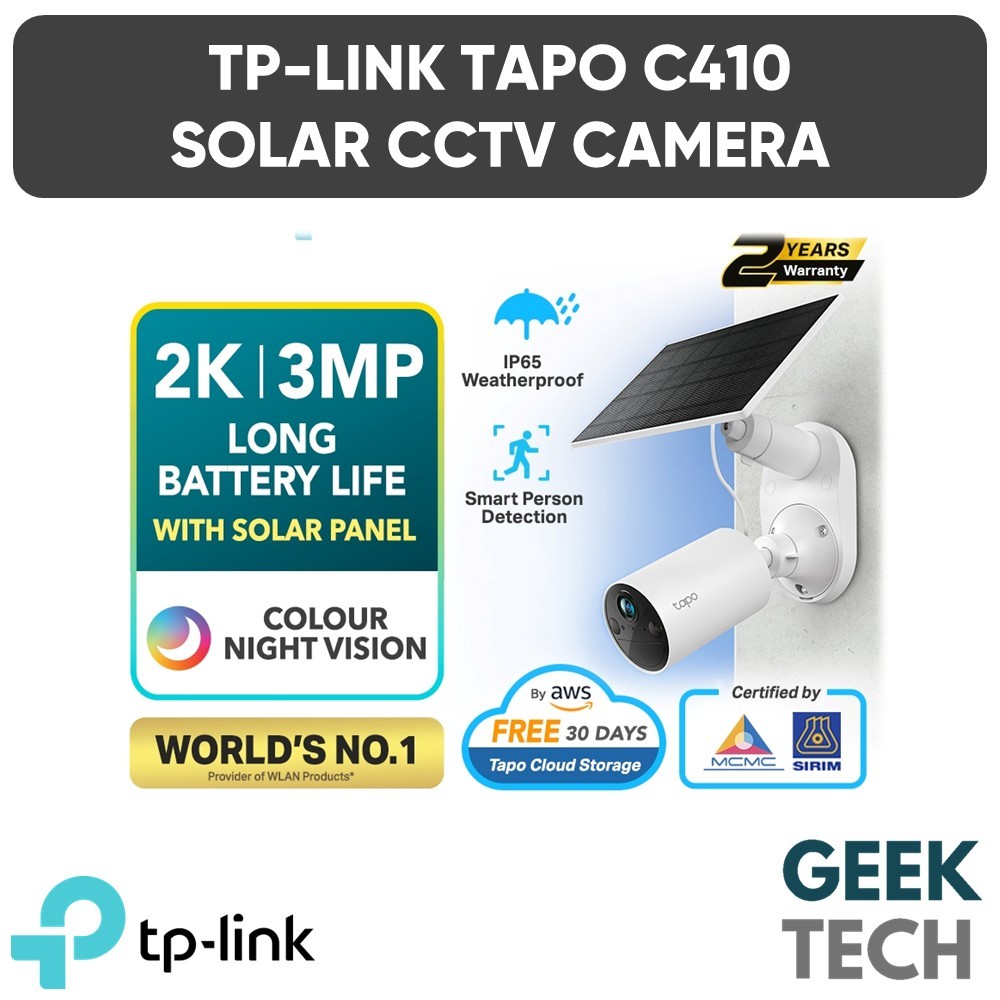 TP-Link Tapo C410 Kit 2K 3MP สายฟรีกล้องวงจรปิดพลังงานแสงอาทิตย์สี Night Vision IP65 Weatherproof Wi