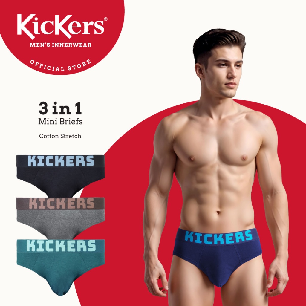 Kickers Cotton Stretch Mens Mini Briefs - คละสี (3 ชิ้น) K617-3M
