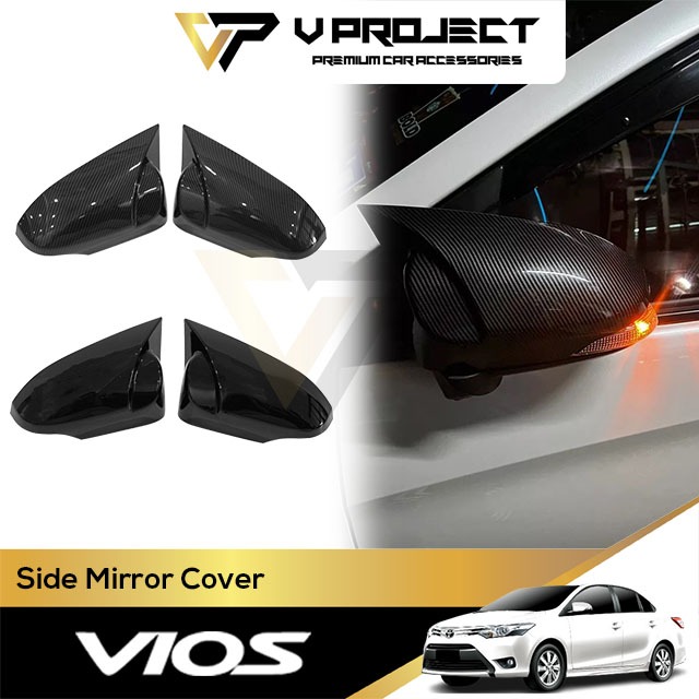 Toyota Vios NSP150 (3rd Gen) กระจกมองข้าง Carbon Black Horn Type Cover Stick Type Fit สําหรับ 2013-2