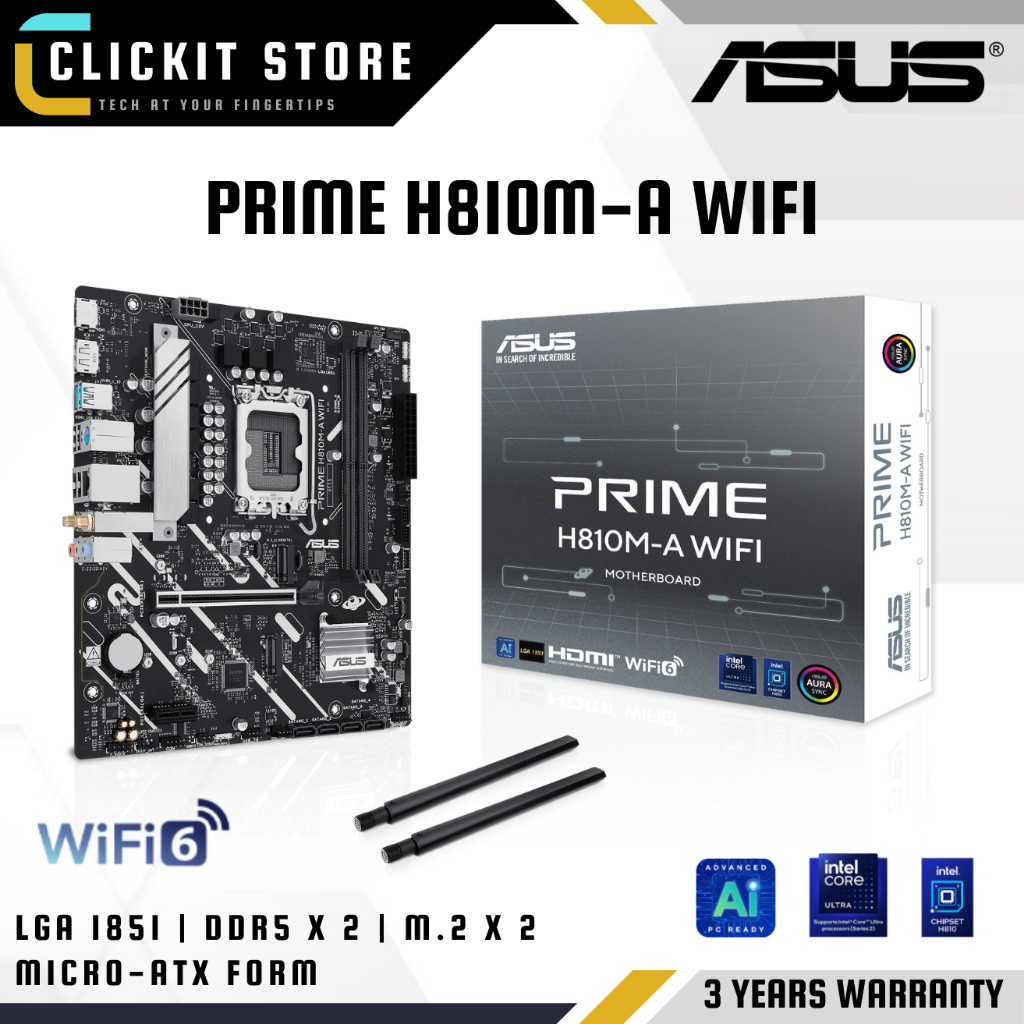 เมนบอร์ด ASUS PRIME H810M-A WIFI (LGA1851, DDR5, mATX)