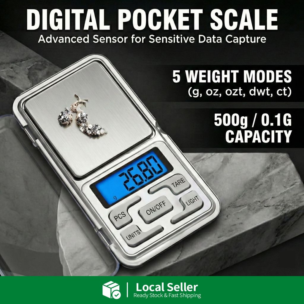 500g/0.1g Digital Pocket Scale Penimbang Emas Mini - Jewelry Gold Gram Timbangan Dapur LCD