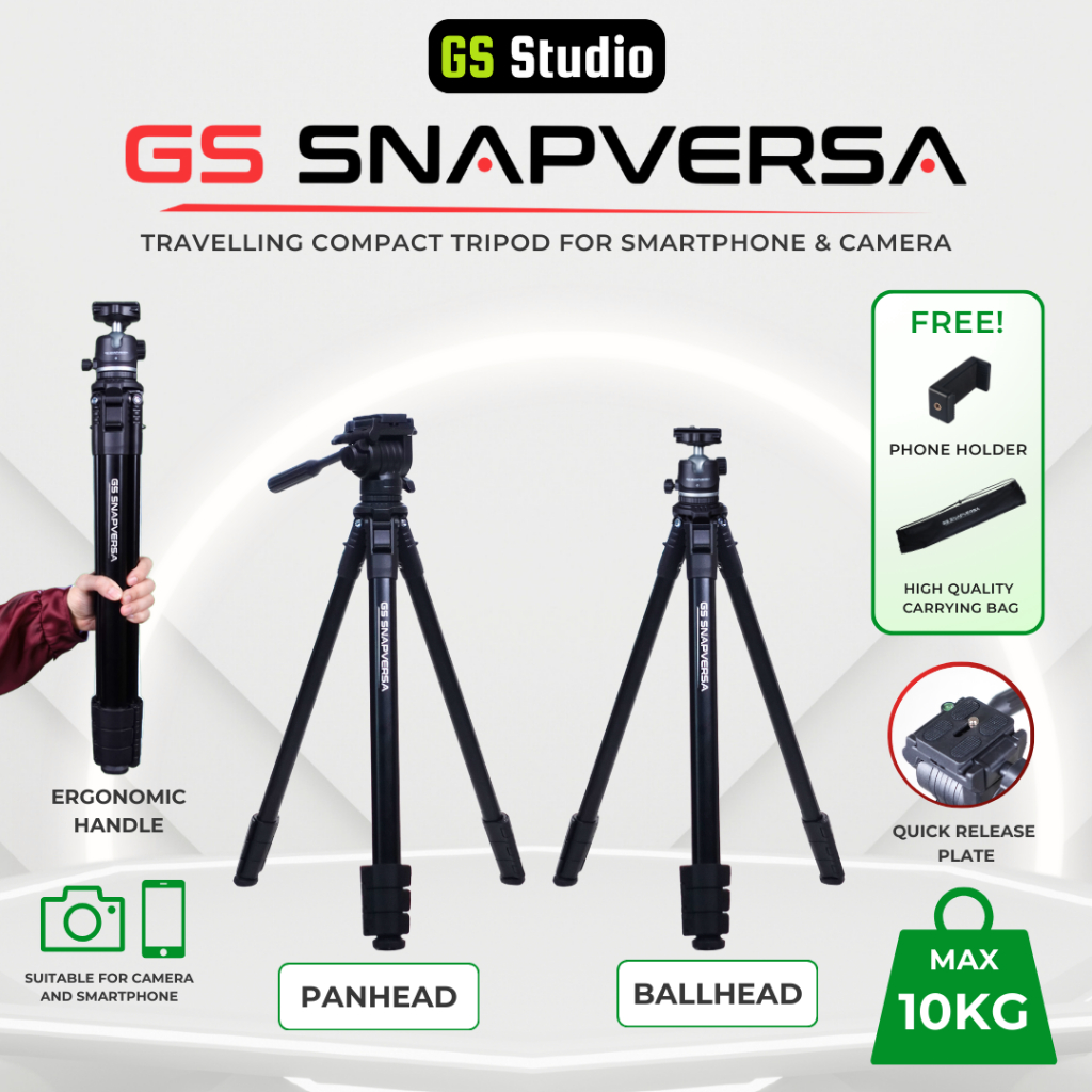 GS SNAPVERSA TRAVELLING TRIPOD SMARTPHONE CAMERA LIGHTWEIGHT COMPACT TRIPOD PHOTOGRAPHY VIDEOGRAPHY