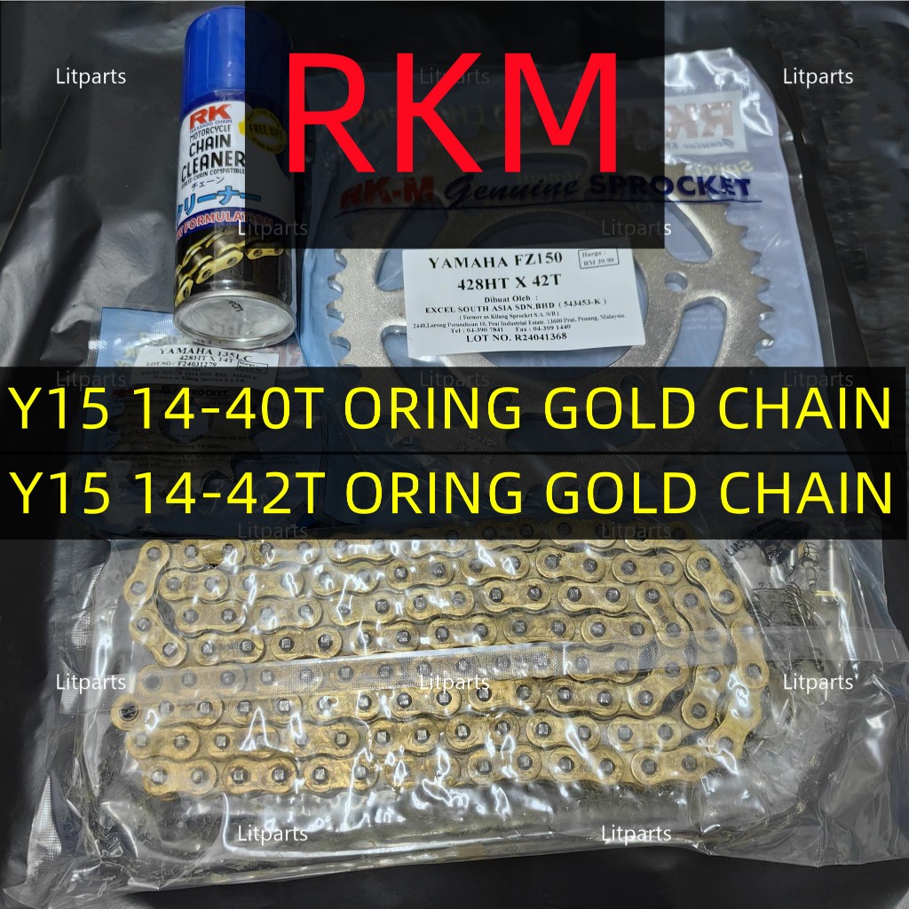 RKM RK-M RK เฟืองโซ่ชุด 428 Y15 V1 V2 Y16 Y15ZR YSUKU O-ring Oring Full Gold Chain Rantai Emas GB428