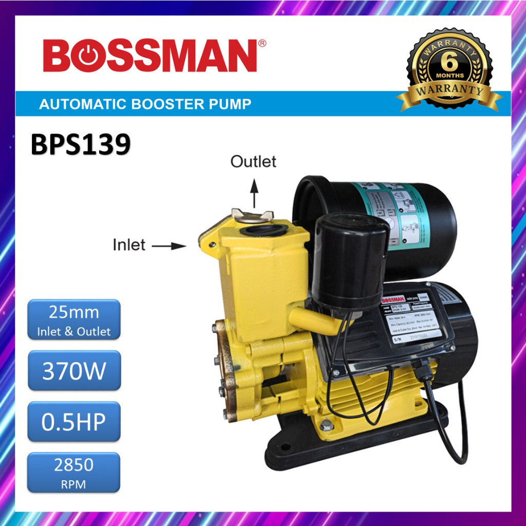 ปั๊มน้ํา Bossman 370W 0.5HP AUTO WATER BOOSTER PUMP BPS139 BPS130 Pam Air Automatik
