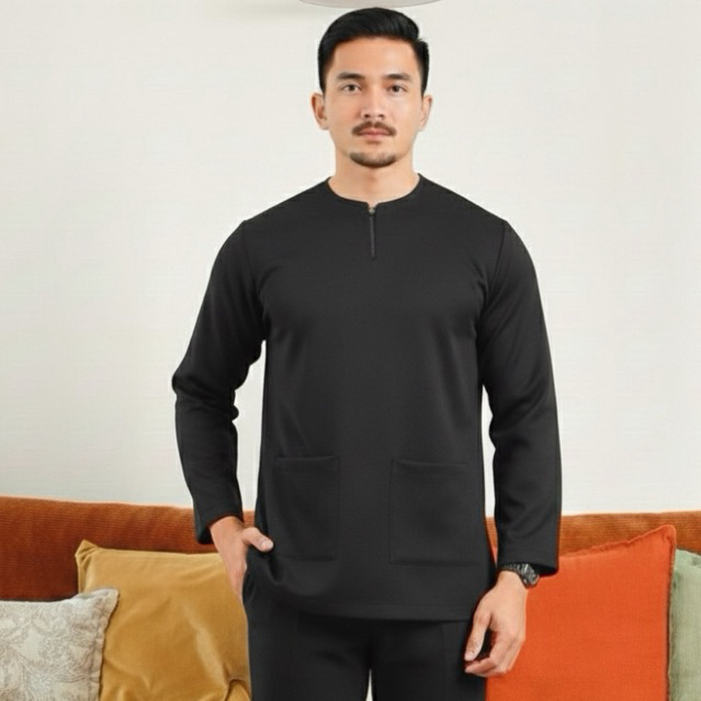 Kurta Ismael Kurta Tekluk Belanga กระเป๋าหน้า Comfort Fit
