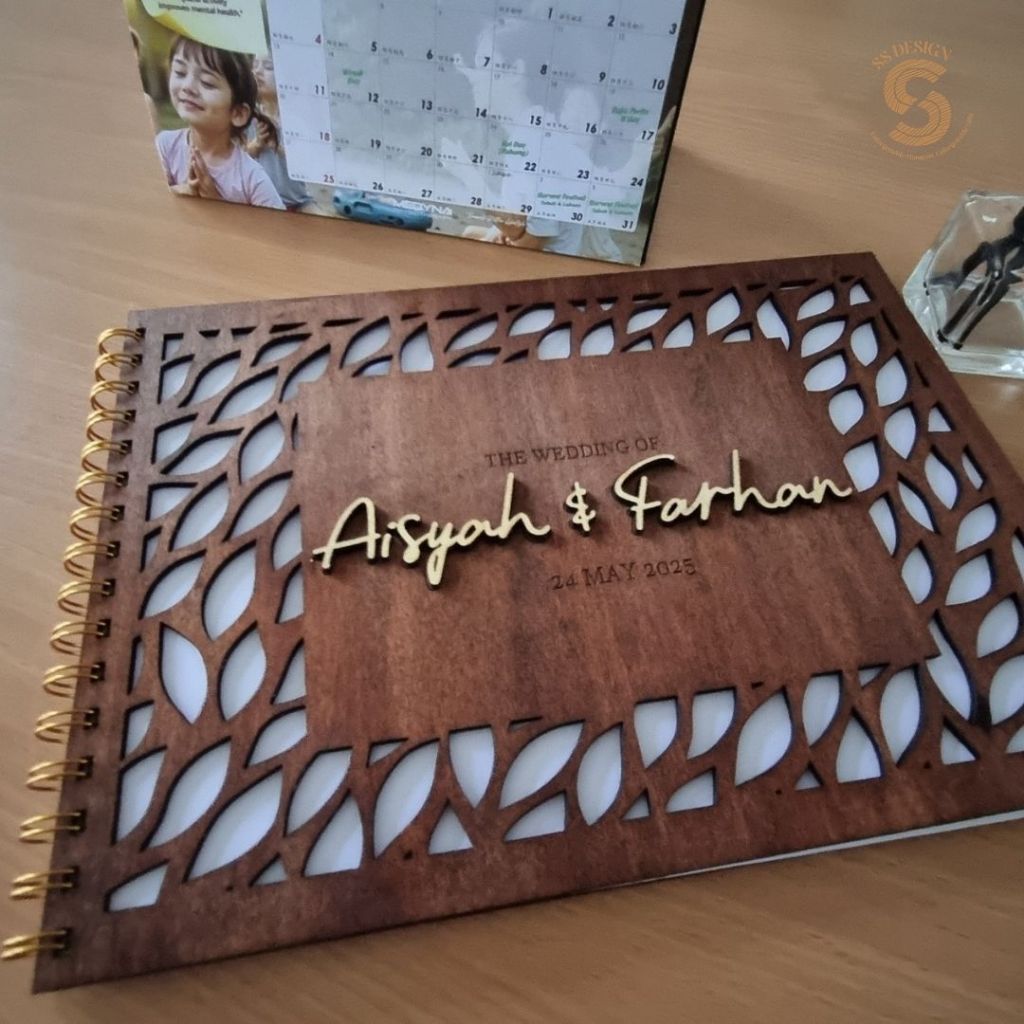 GUEST BOOK ปรับแต่งเลเซอร์ตัดแกะสลักไม้ GUEST BOOK สําหรับงานแต่งงาน ร้านค้า หรือสํานักงานพร้อมรูปแบ