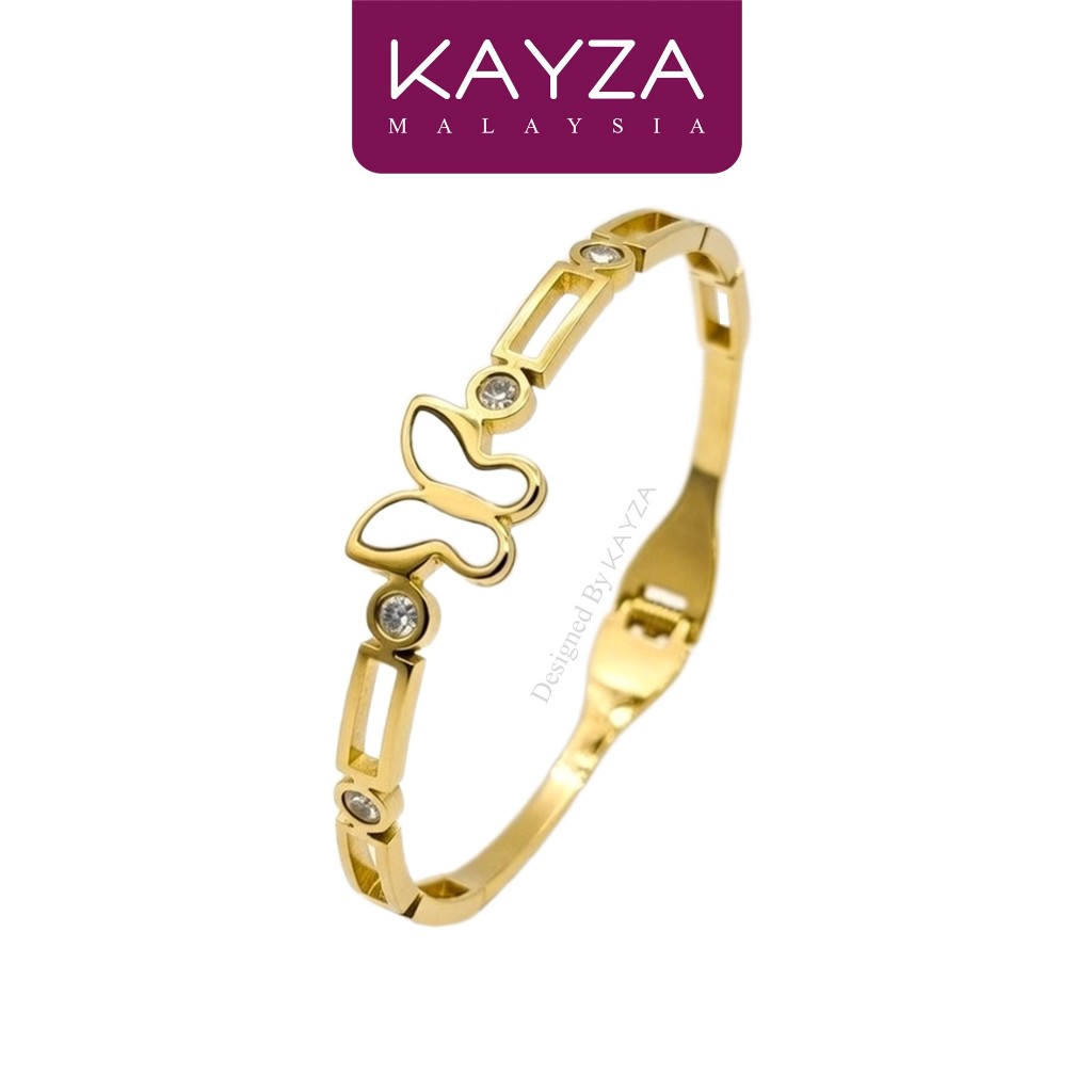 TB702 KAYZA Buttershine กําไลข้อมือ Handcrafted Designs ในไทเทเนียมสแตนเลส 18K สีทอง