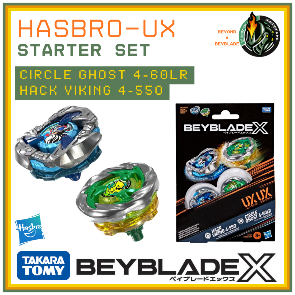 Takara Tomy Hasbro Beyblade X Circle Ghost 4-60LR UX & Hack Viking 4-55O UX Dual Pack Set